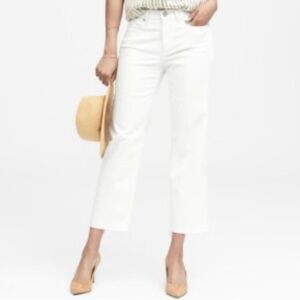 Banana Republic Girlfriend Ankle Crop Raw Hem Alabaster White Jeans SZ 28